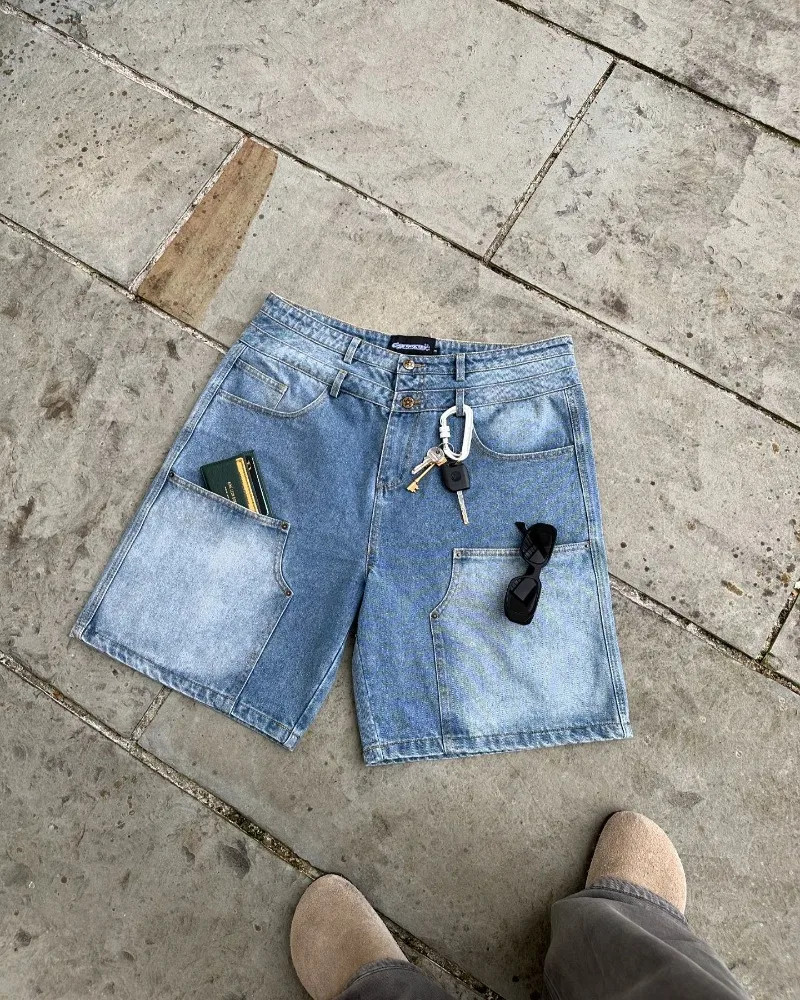 Y2k high-waisted denim shorts Men street wear American retro multi-pocket shorts 2024 new trend fashion brand Harajuku jeans