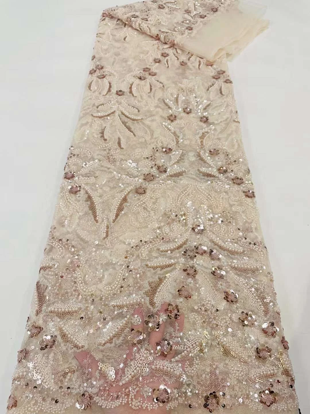 

2026 New High Quality African Nigerian Tulle Lace Fabric Sequins Embroidery French Guipure Party Dress Fabric for Sewing 5 Yards