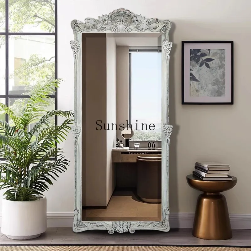 

European carved light luxury high-end floor full-length mirror home living room decorative mirror