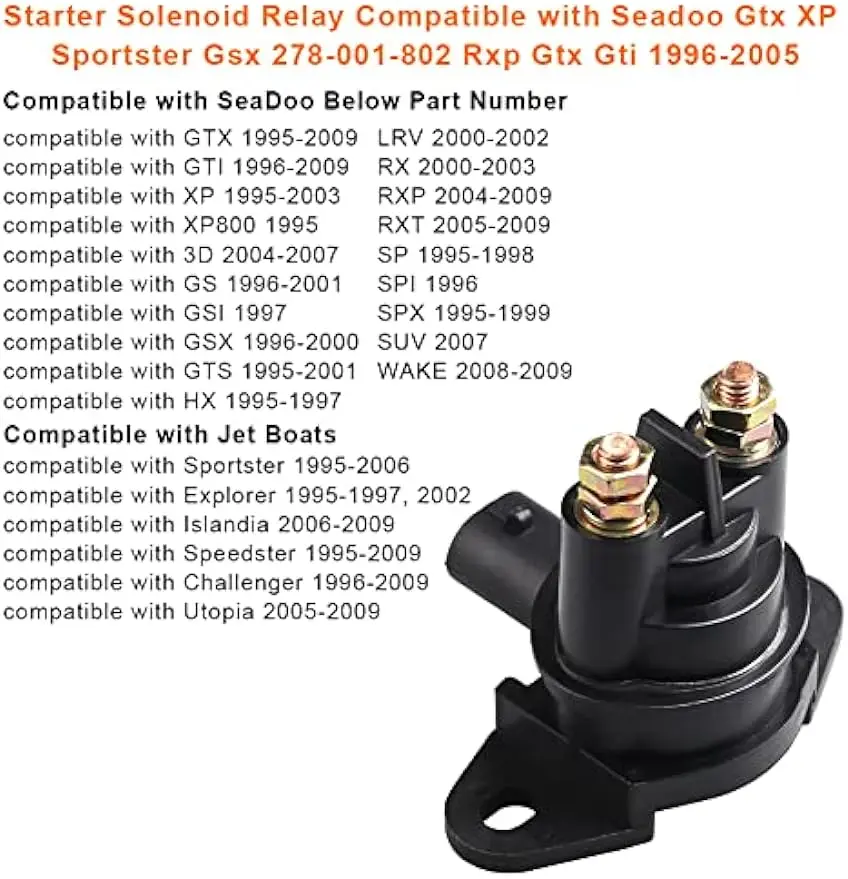 278-001-802 Starter Solenoid Relay Compatible with Seadoo GTX XP 278001802 Speedster Replacement for 278003012 Starter Relay