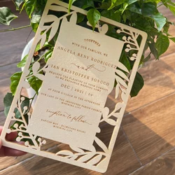 Personalized Laser Cutting Engraving Wooden Invitation Greeting Card, Wedding Invitation, Party Supplies