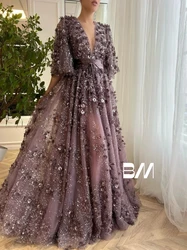 Fashion Floral O Neck Prom Dress Shiny Classy Evening Dresses Backless A-line Special Occasions Customized Women Party Gown