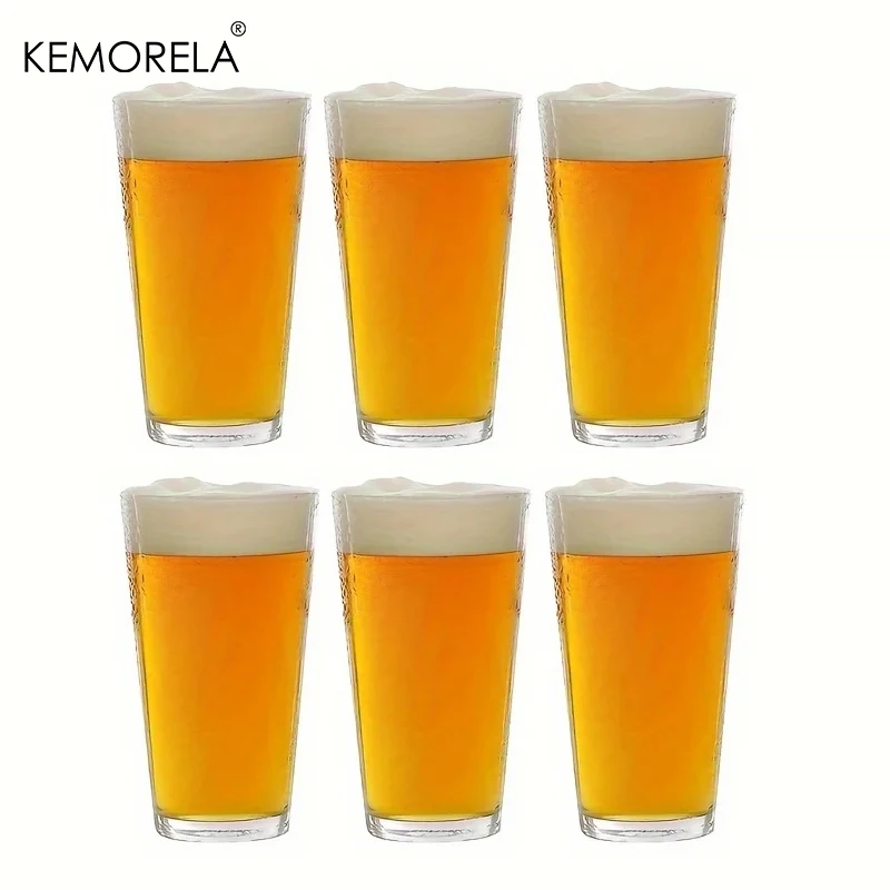 6PCS Transparent Beer Pint Glasses Whiskey Juice Milk Tea Cold Drink Cup Suitable For Bars And Restaurant Supports Dishwasher