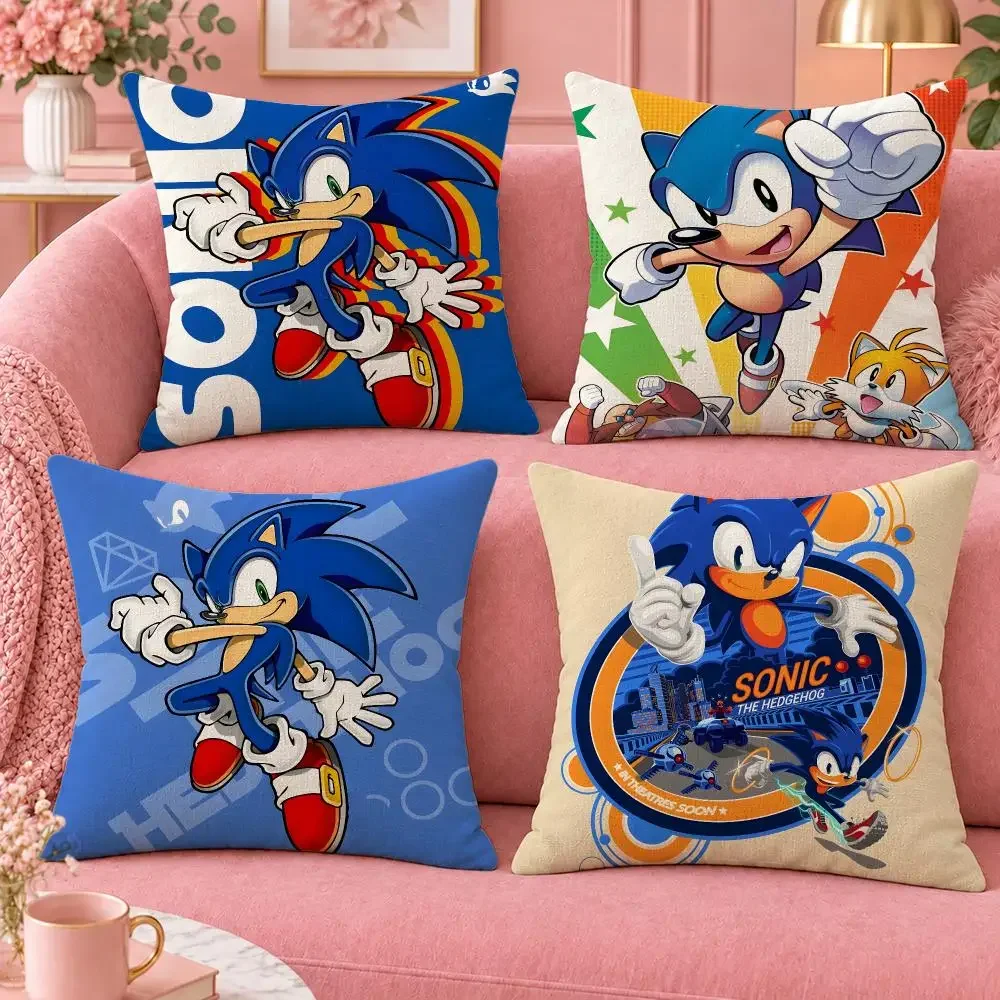Fast Action Sonic the Hedgehog Cushion Cover Cute Cartoon Throw Pillow Cover Soft Plush Cushion Cover Sofa Bedroom Home Decor