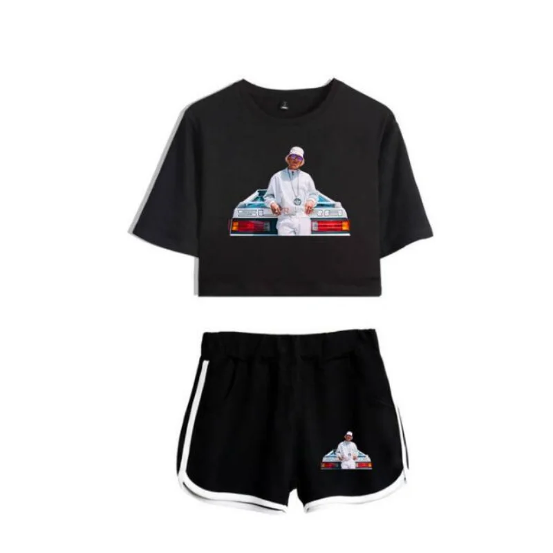 Summer Women's Sets Rapper Daddy Yankee Short Sleeve Crop Top + Shorts Sweat Suits Women Tracksuits Two Piece Outfits Streetwear