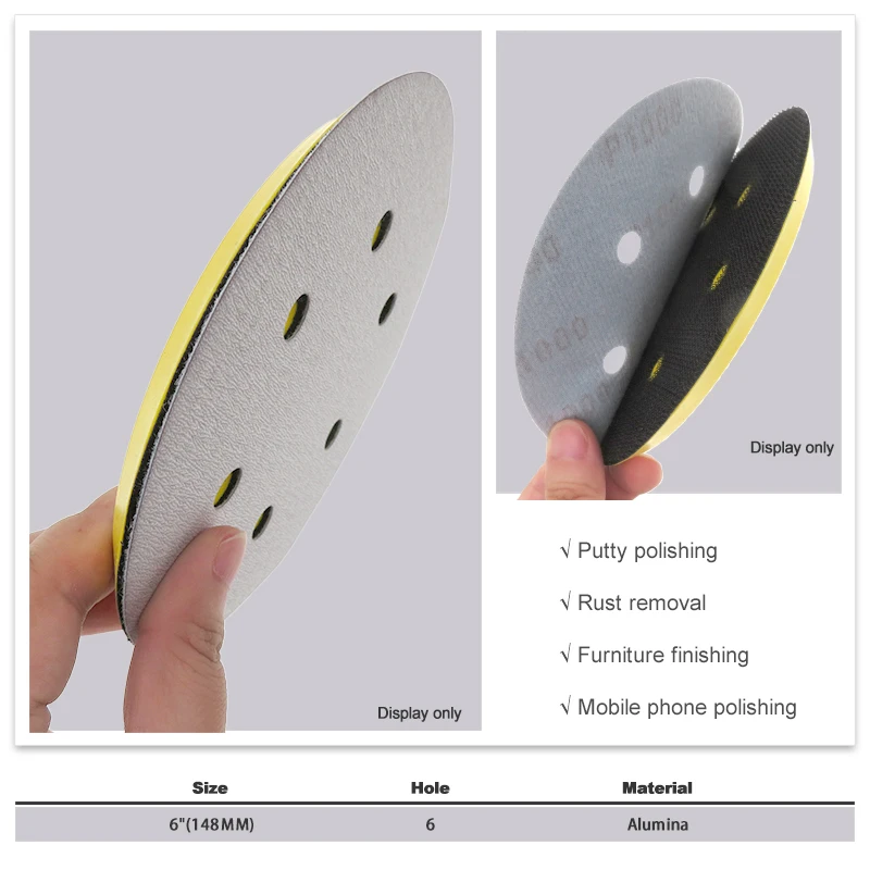 6 Inch 6 Holes Hook and Loop White Sandpaper Kit 40 Pcs Sanding Discs for Grinding Metaling Wooden Furniture Glass Plastic