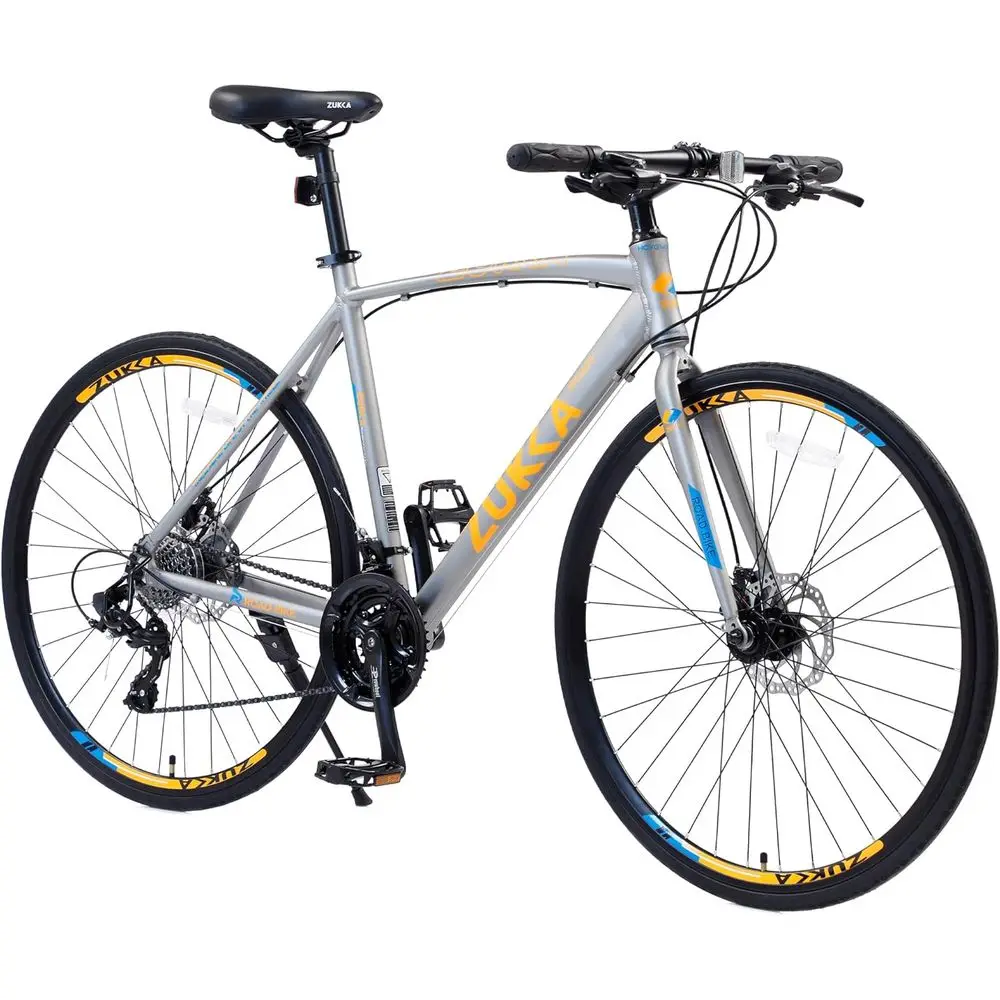 

24-Speed Unisex Alloy Hybrid Road Bike with Dual-Disc Brakes, Multiple Colors, US Stock, Gray