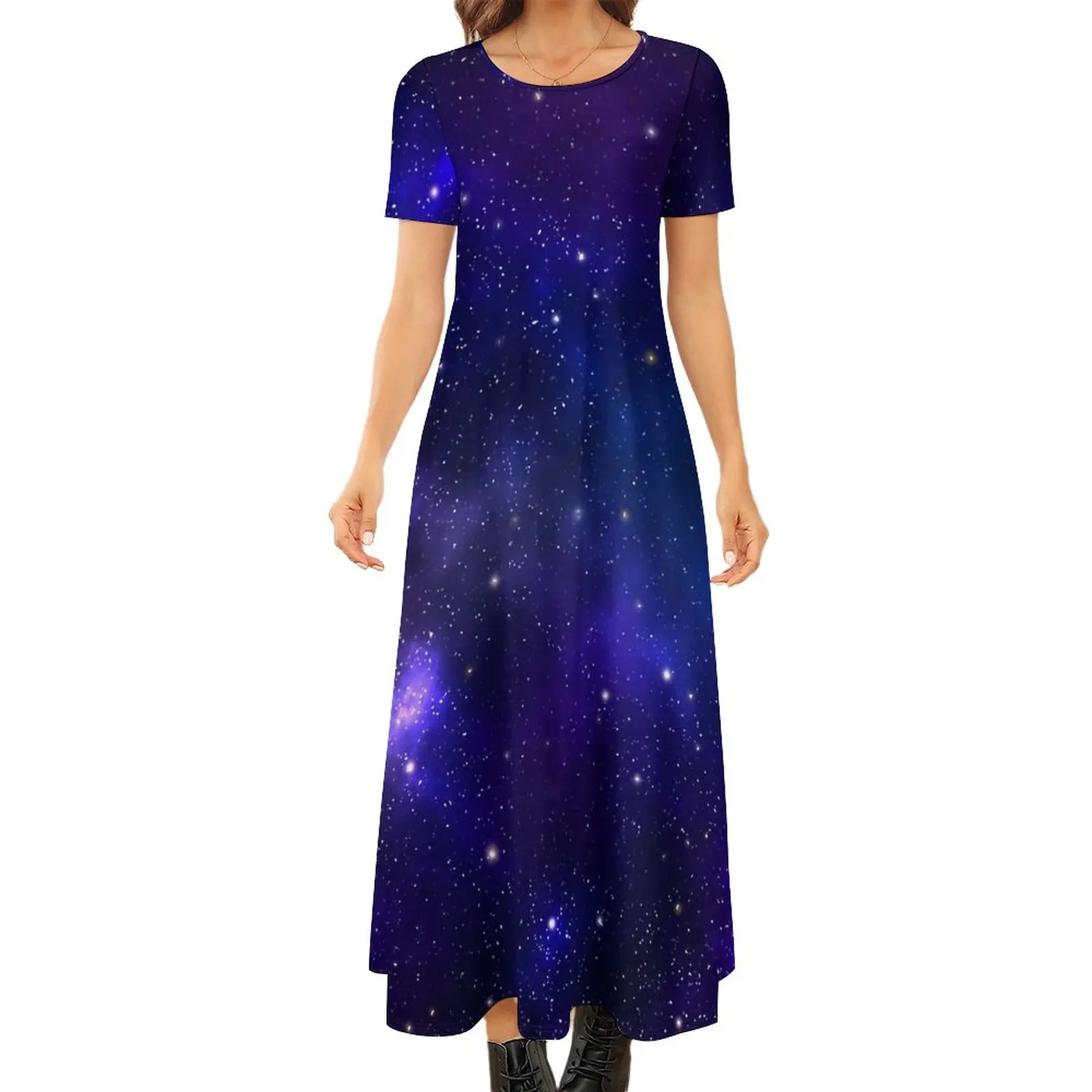 Blue Galaxy Dress Stars Print Street Fashion Bohemia Long Dresses Ladies Trendy Maxi Dress Birthday Gift