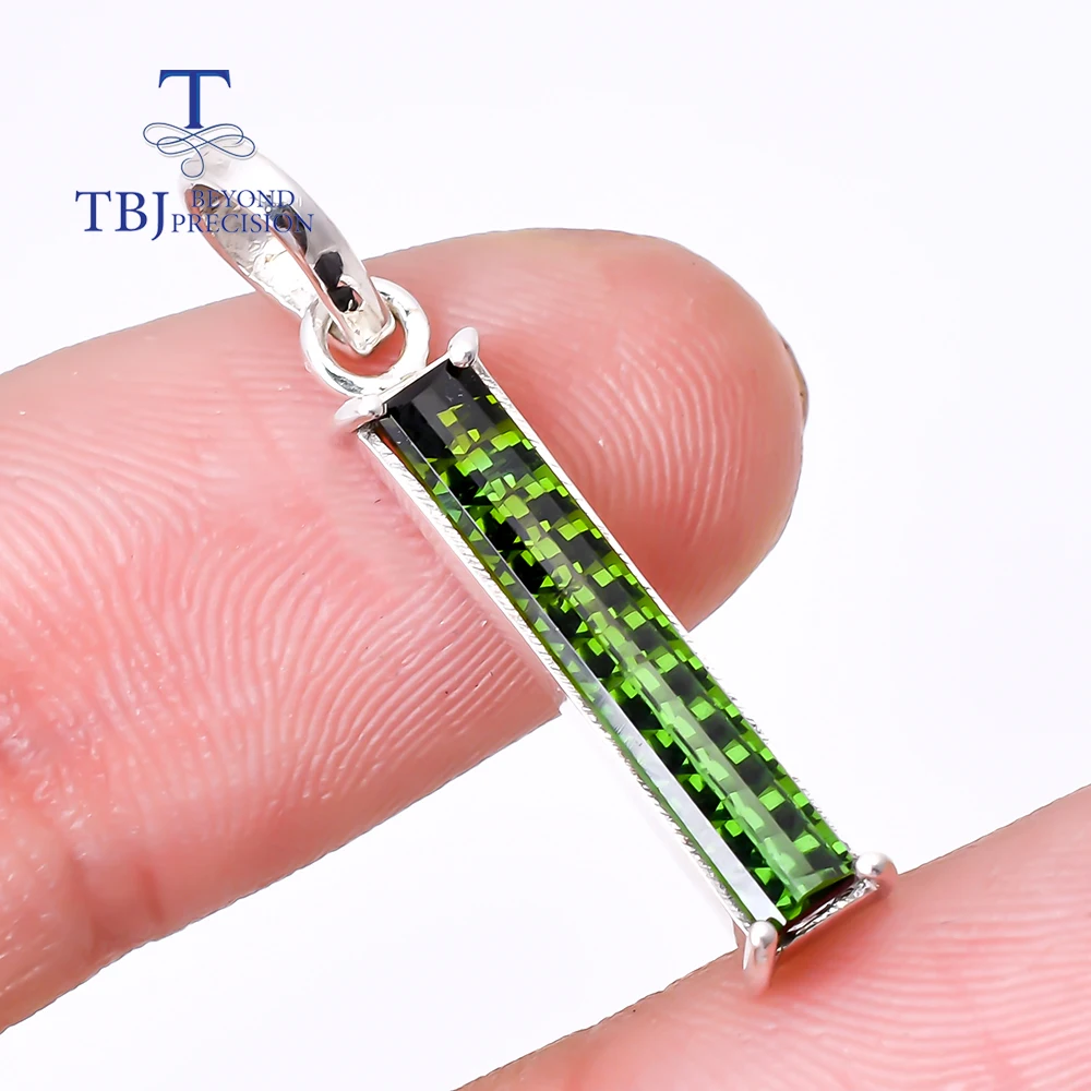 925 Sterling silver pendant necklace natural green fire tourmaline long 45cm necklace handmade jewelry for women wife nice gift