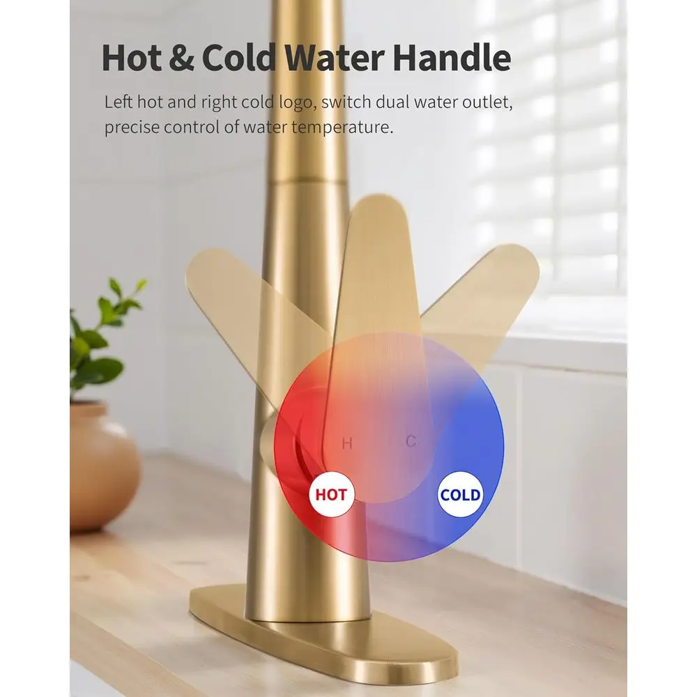 18 Pull-Down Spray Single-Handle Brushed Gold Kitchen Faucet for RV, Farmhouse Sinks, Laundry, and Bar