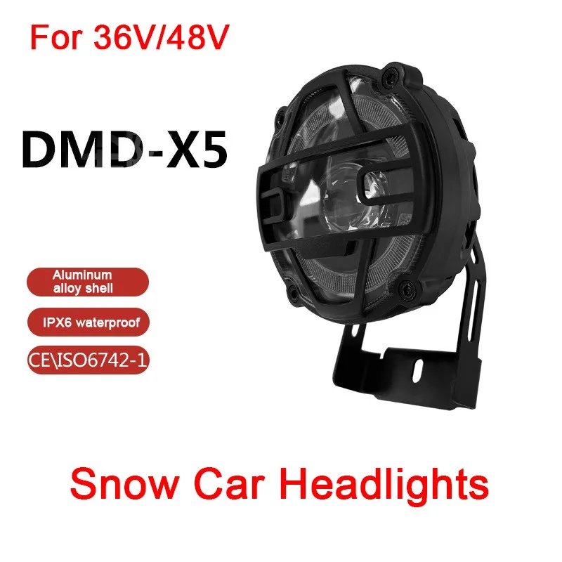 Aluminum Alloy Electric Snowmobile Horn Front Light DMD-X5 36V/48V High Low Beam All-in-one External Headlight Accessory