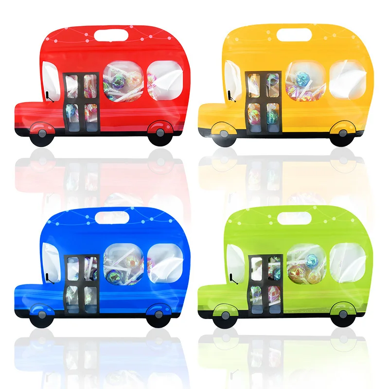5Pcs Cartoon Car Shape Candy Gift Bags Cookie Toys Snack Baking Package Zipper Bag For Kids Birthday Party Decor Supplies Xmas