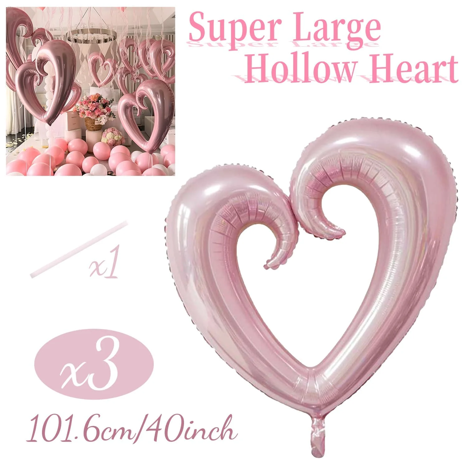 36 Zoll Herzförmiger Aluminiumfolienballon mit Haken, Valentinstag, Jahrestag, Geburtstagsdekoration – Detail 2