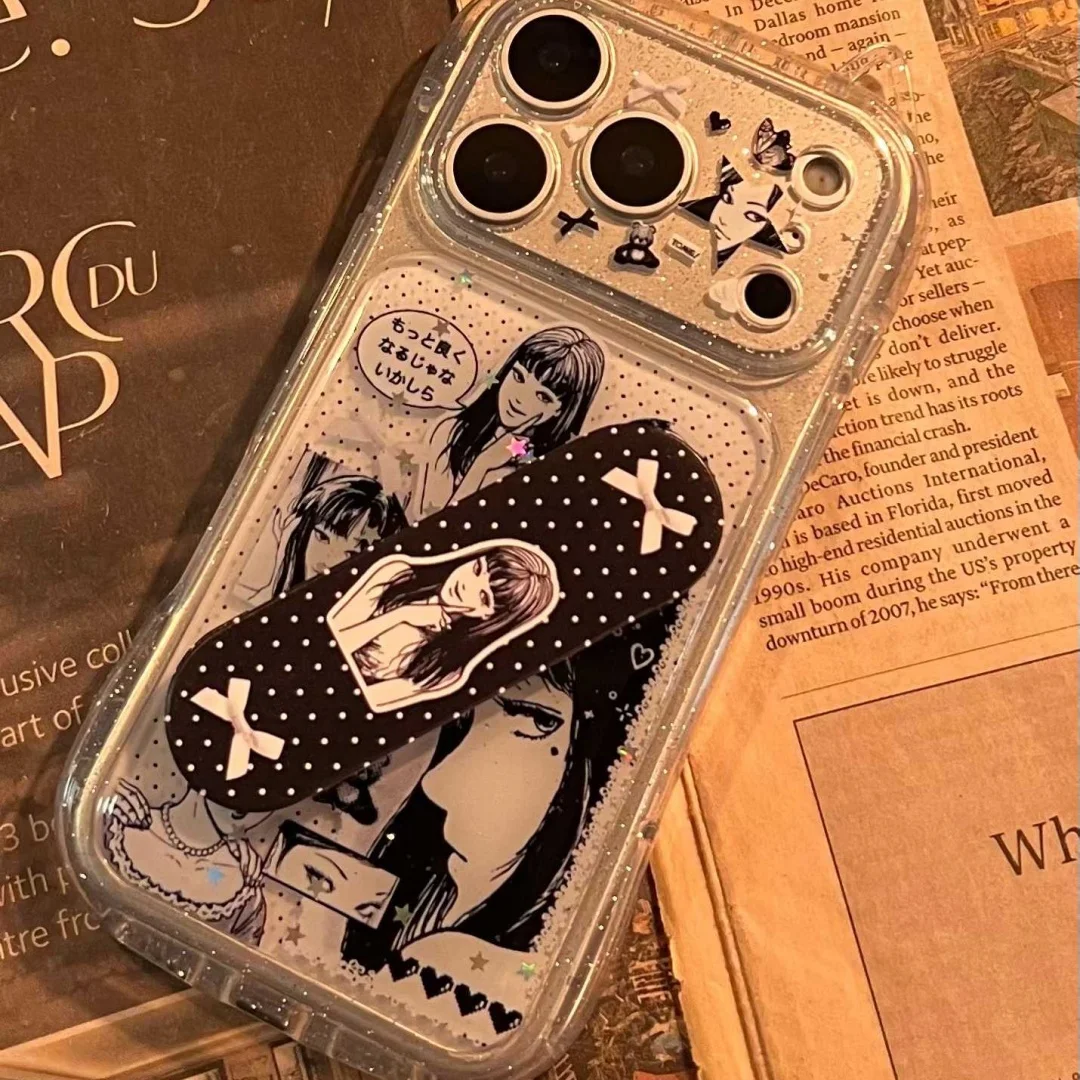 Japońskie anime horror komiksy urocze etui na telefon Tomie do iPhone 13 15 14 16 17 Pro Max Plus, śliczne kocie uszy, przezroczyste etui — zdjęcie produktu 2