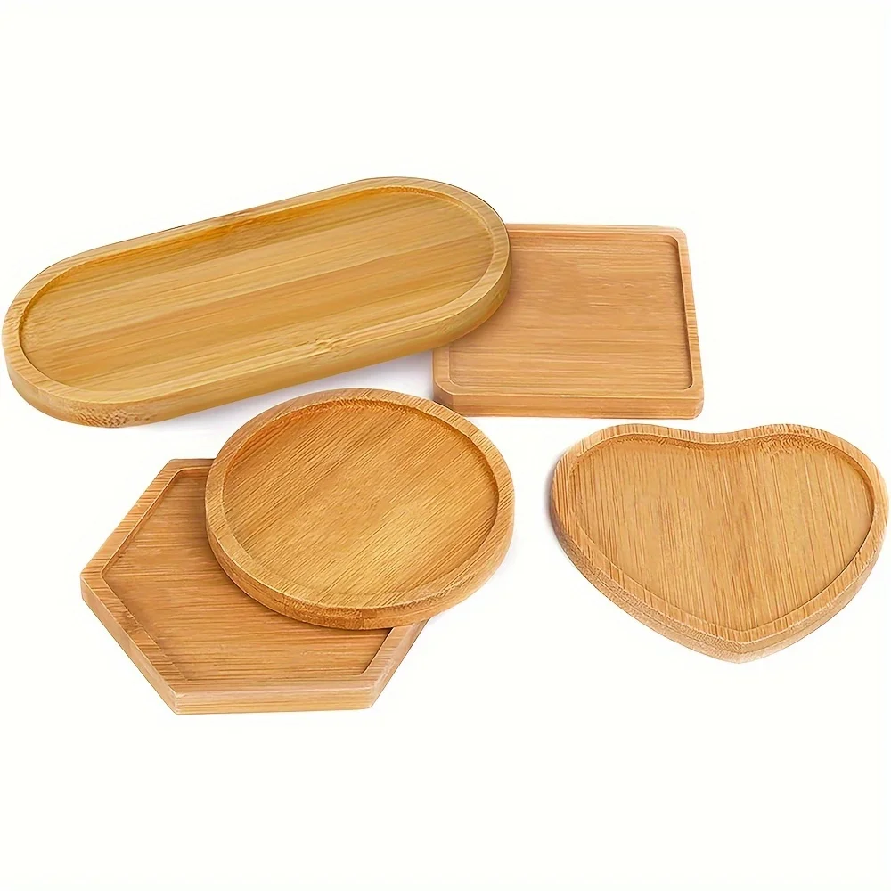 7style Bamboo Cup Coasters Multi Bamboo Tray Wood Saucer Flower Pot Tray Cup Pad Coaster for Kitchen Decorative Home Decor