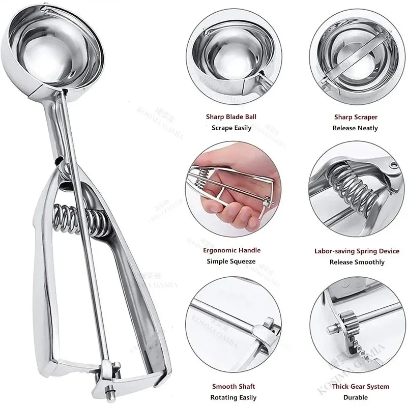 Stainless Steel Ice Cream Scoop Ball Digger Handmade Ice Cream Scoop Easy Demoulding Kitchen Accessories Ice Tray Mold