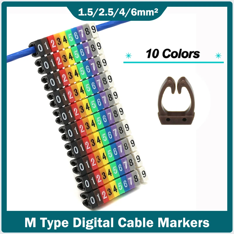

100/150pcs M Type Digital Number Tag Label Tube 1.5/2.5/4/6mm² 0~9 Wire Numbering Marker Clips Wire Network Cable Marker