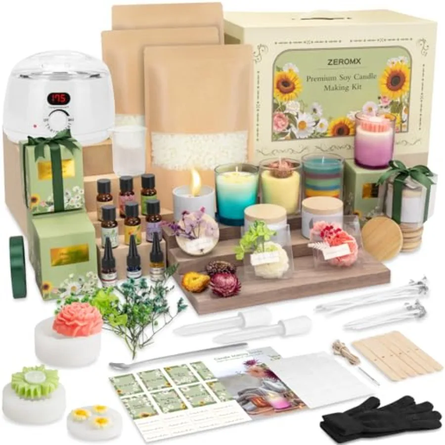 Candle Making Kit for Adults Beginners 1200g Soy Wax, Digital Wax Melting Pot, Floral Candle Molds, Gift Boxes, Premium Candle