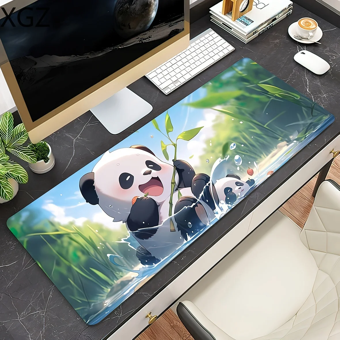 XXL super large cute panda anime mouse pad game mouse pad non-slip base stitched edge washable suitable for girls office games