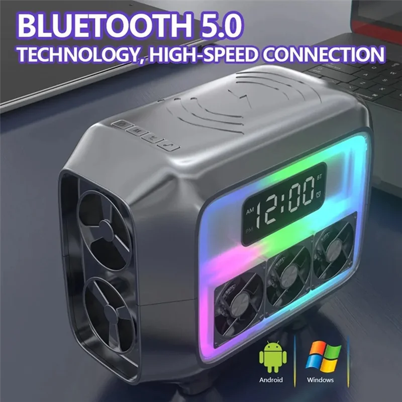 ABJO-Bluetooth Speaker Stereo Loudspeaker Wireless Charger Pad Led Light Alarm Clock Fast Charging Station For Smartphone