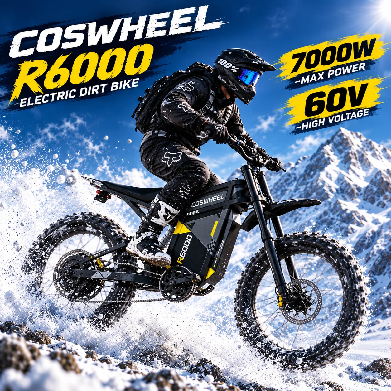 Coswheel R6000 Bici Elettrica per Adulti 7000W Batteria 60V30Ah Moto da Montagna Fuoristrada Pneumatici 17' E-Bike con Pneumatici Larghi