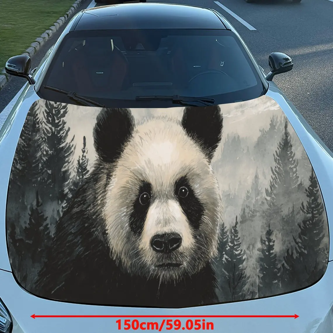 Lovely - Style Forest Panda Car Vinyl Wrap, PVC Waterproof Car Hood Sticker, Self-Adhesive Scratch-Resistant Stickers for Engine