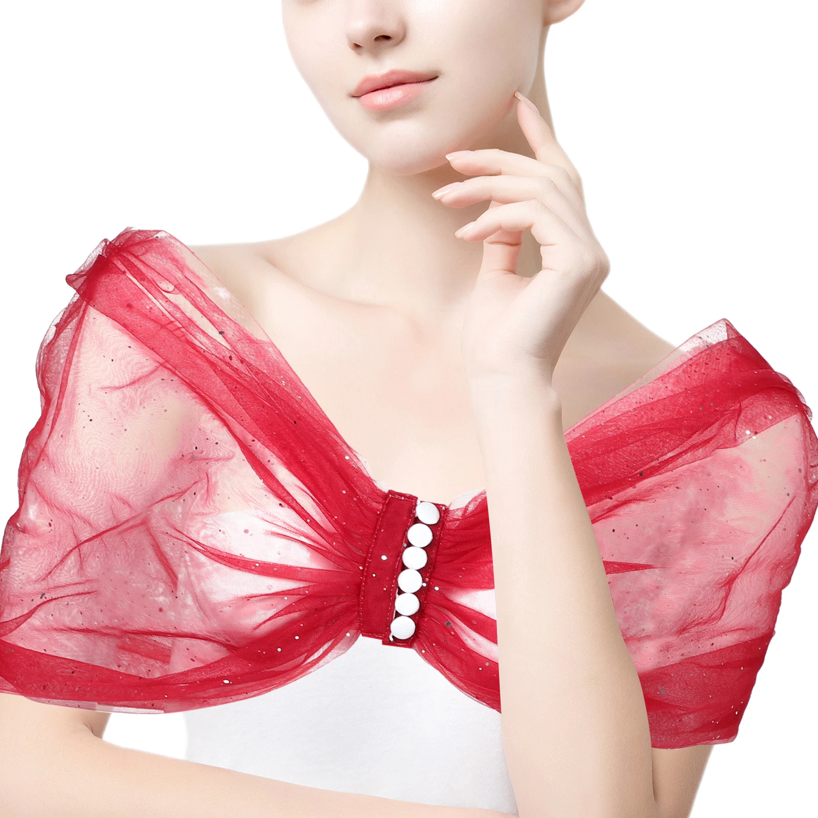 

Cape Burgundy Star Shawl Chiffon for Formal Dress Sprinkle Gold Evening Women Red Wedding Capelets Dressy Bridesmaid