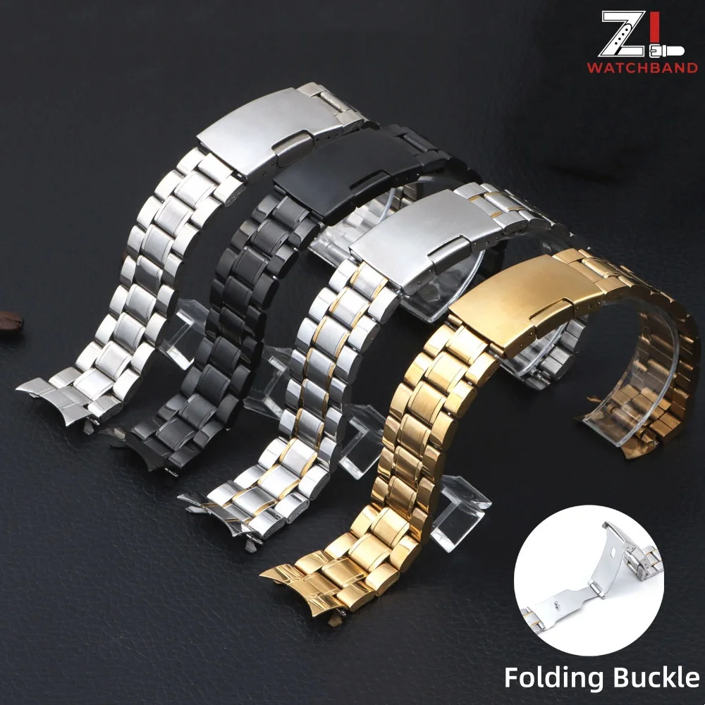 Bracelet de montre en acier inoxydable 20mm 22mm pour Seiko pour Rolex, bracelet à extrémités courbes, boucle pliante, accessoires pour montres homme et femme
