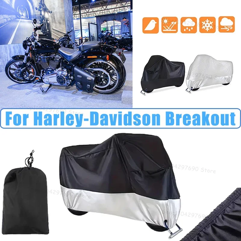 210D Oxford Motorcycle Cover Waterproof All Season UV Protect For Harley-Davidson Breakout Anti-Tear Windproof Motorbike Cover