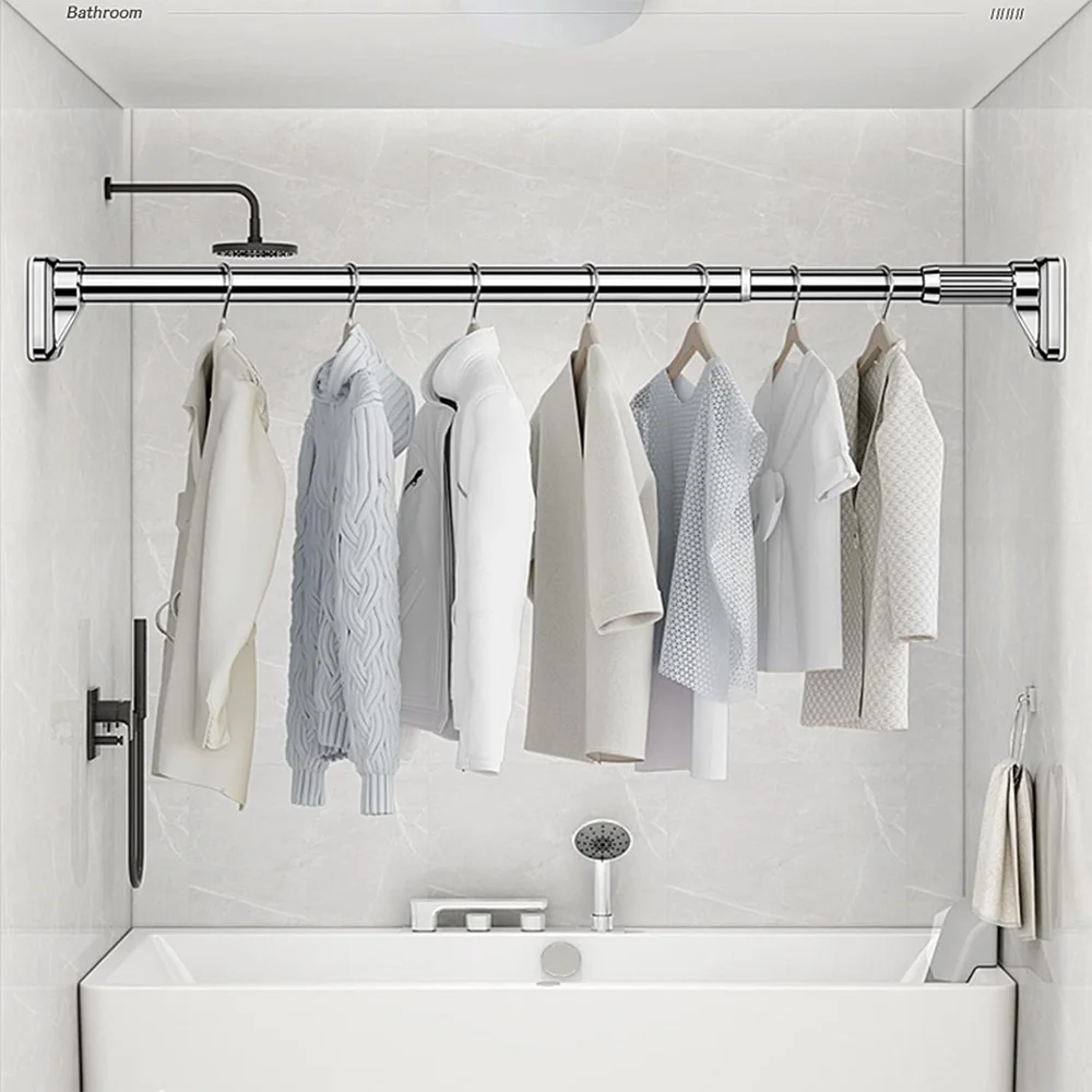 Multifunctional Versatile Telescopic Rod, Stainless Steel Nail-free Fixing Curtain Rod, Shower Sheft Hanging Shower Curtain