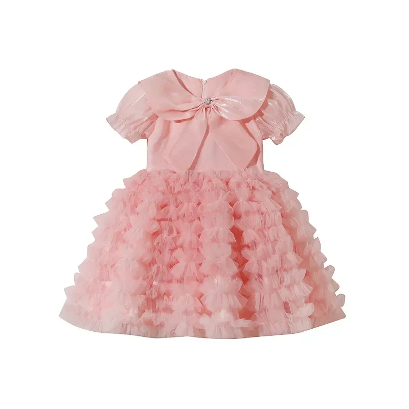 Vestido esponjoso de manga corta para niña, vestido de princesa de gama alta, a la moda, novedad de verano, 2023