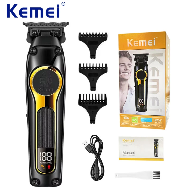 Kemei KM-2351 USB مشابك شعر قابلة للشحن DLC شفرة لاسلكية المهنية الكهربائية الشعر المتقلب الرجال الحلاق