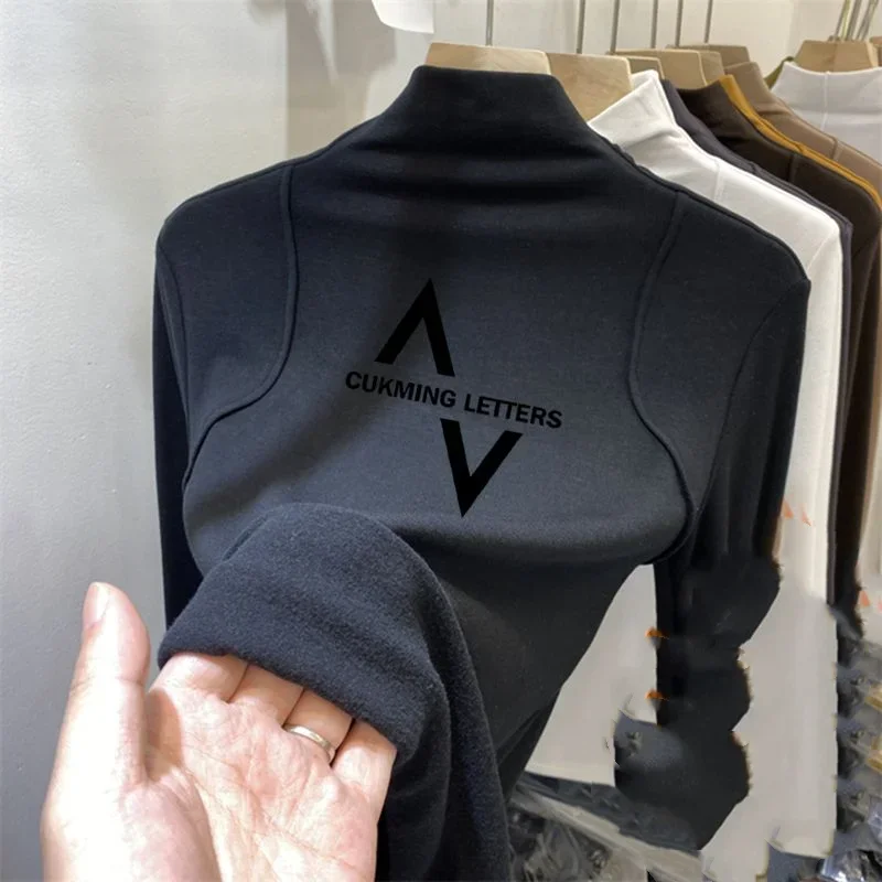 T-Shirts Simplicity Half Height Collar Long Sleeve Pullovers Autumn Winter Thin Warm Solid Fashion Slim Undercoat Women Clothing