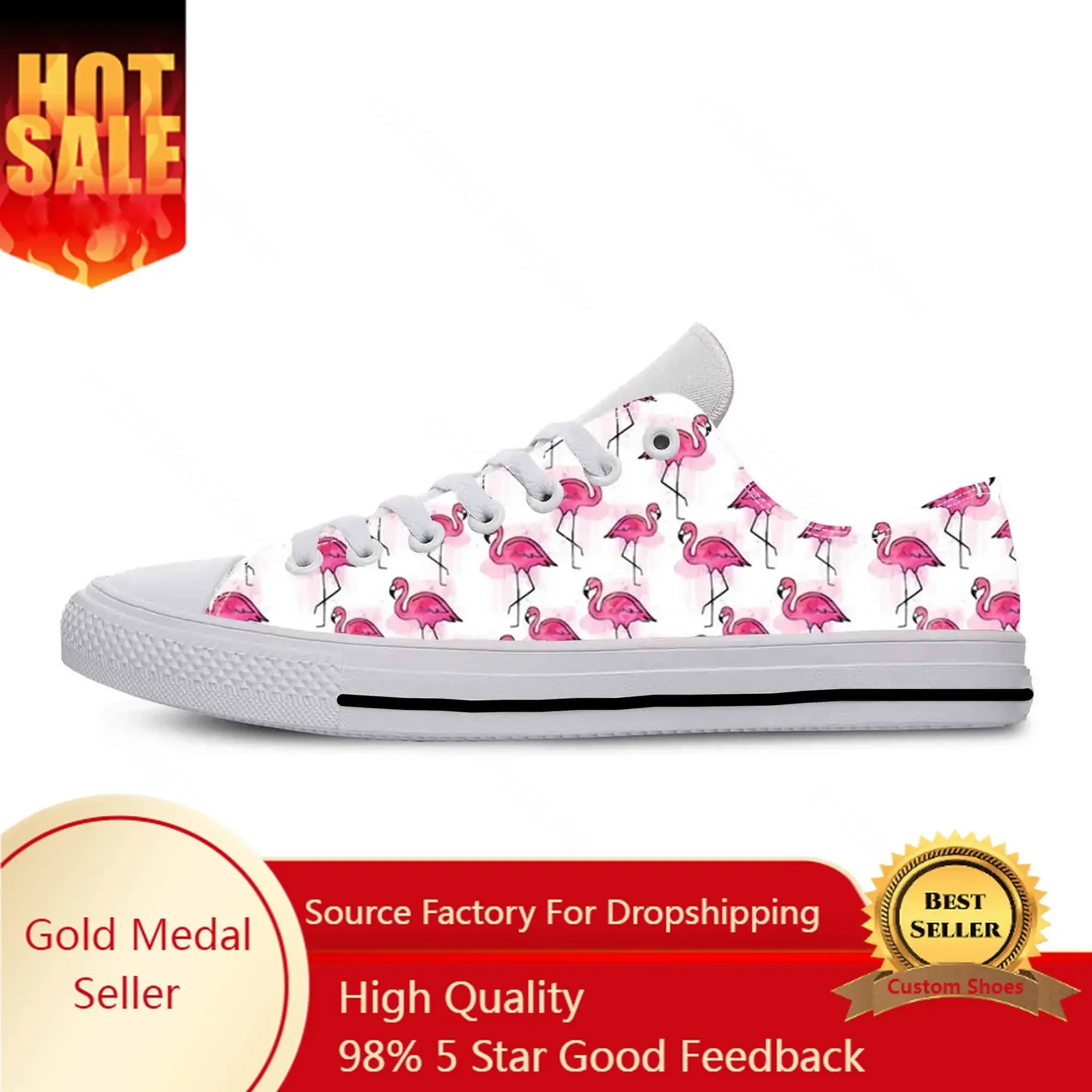 

Tropical Pink Flamingo Bird Animal Pattern Cartoon Casual Cloth Shoes Low Top Comfortable Breathable 3D Print Men Women Sneakers