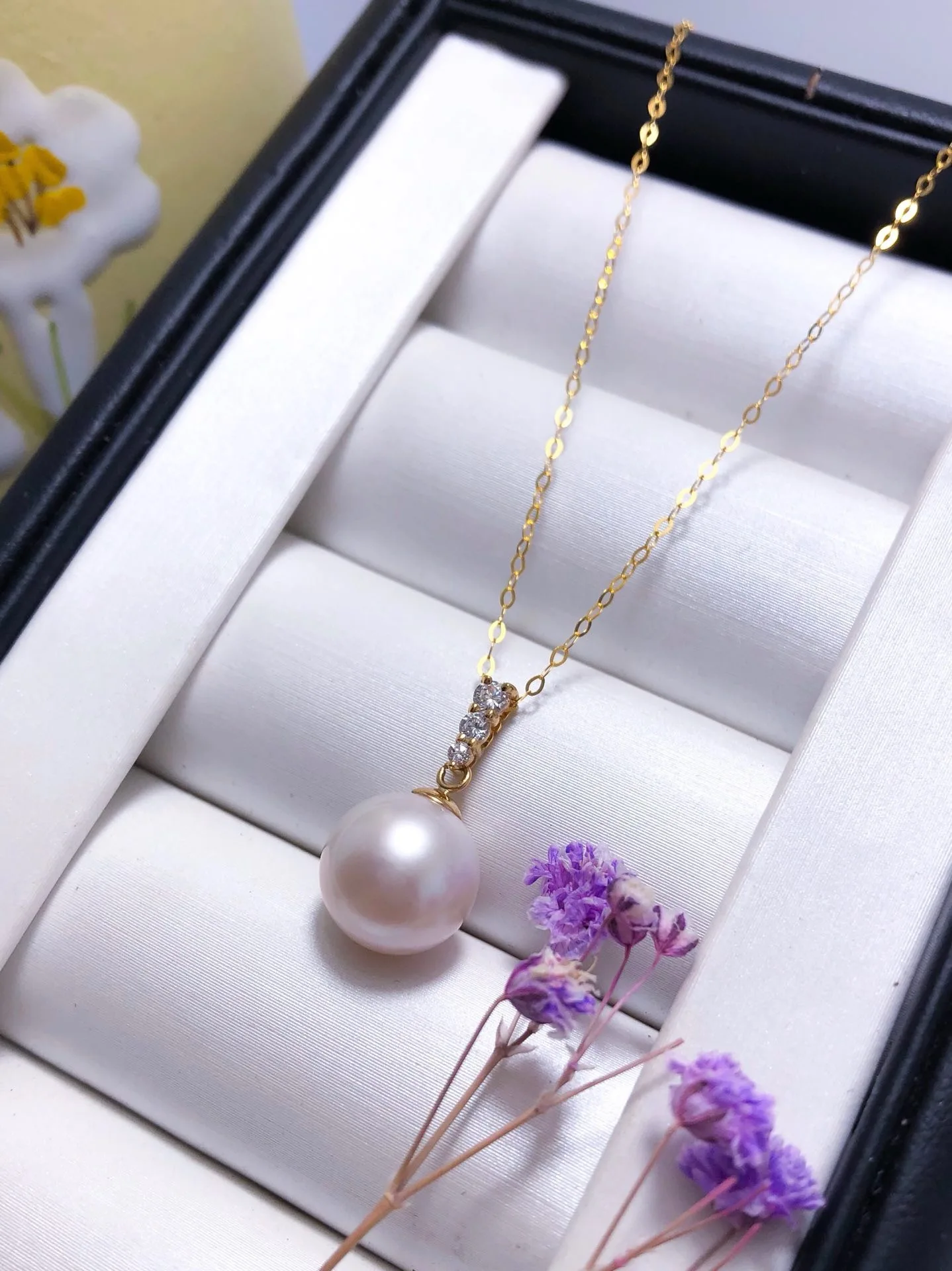 shilovem 18k yellow gold Natural pearls pendants fine Jewelry women trendy plant no necklace gift new 9mm yzz0909555zz