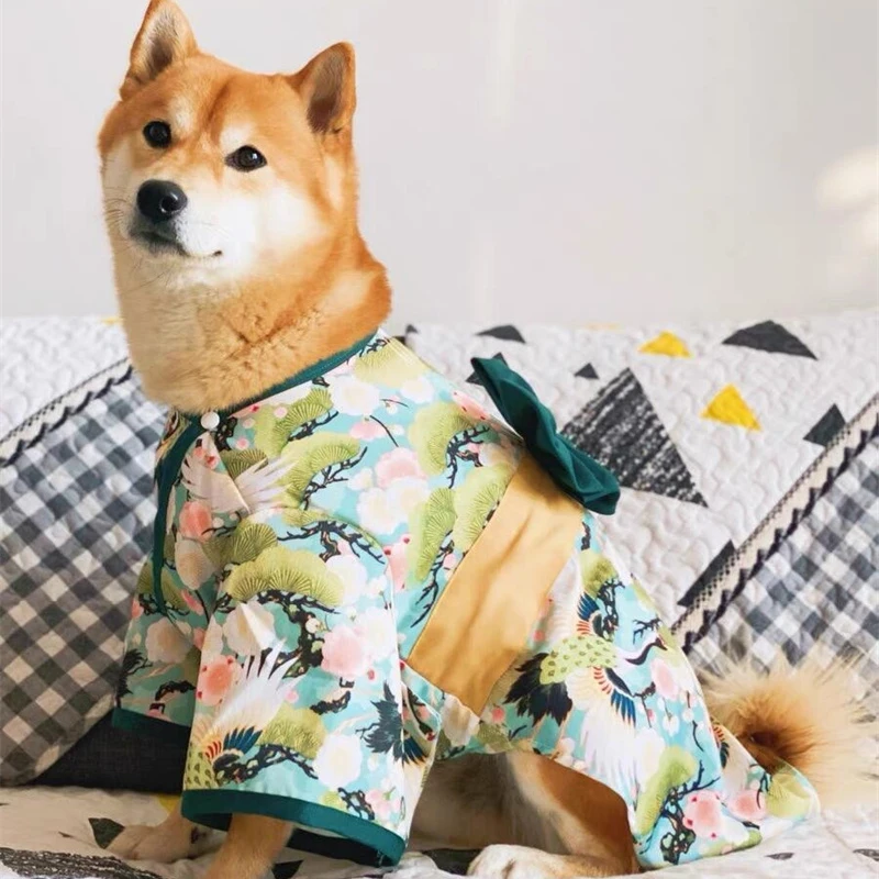 Spring Summer Clothes for Cat Dog Japanese Style Pet Clothing Kimono for Small Medium Dogs Shiba Inu Corgi Puppy Costume Outfit