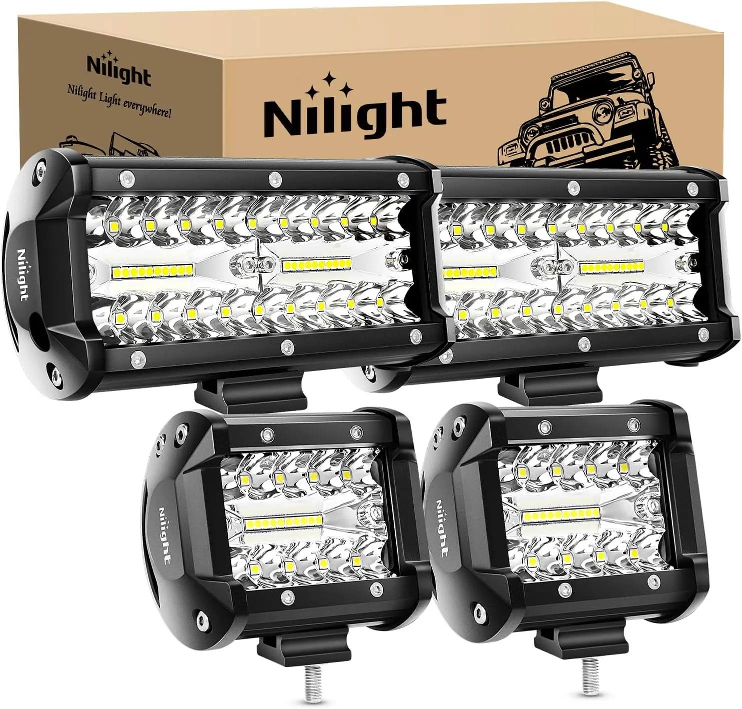 

4Inch & 6.5Inch Triple Row LED Light Pods, 60W & 120W Flood Spot Combo for Off-Road Trucks and Boats