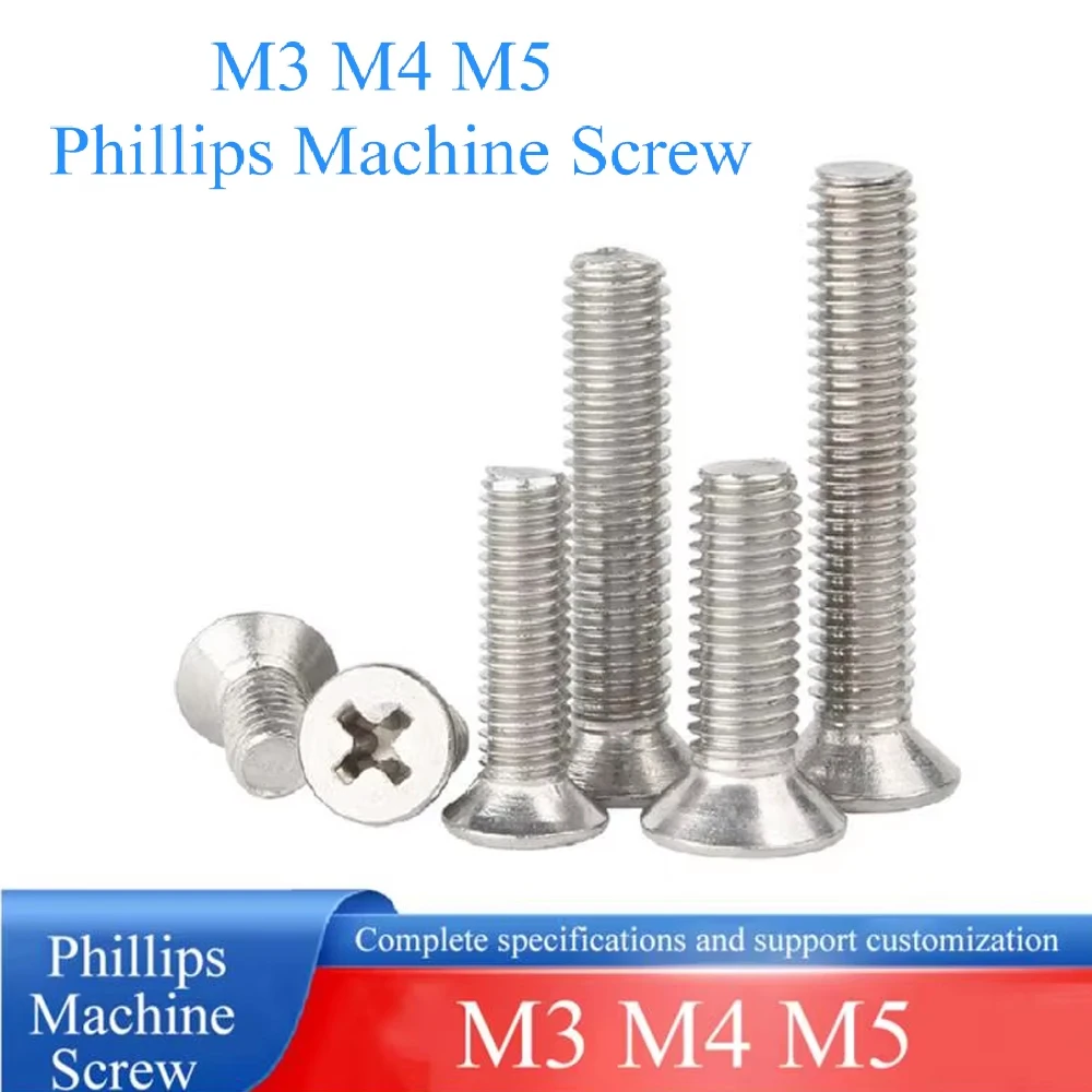 M3 M4 M5 Phillips Machine Screw 201 Stainless Steel Cross Recessed Flat Countersunk Head Screw Bolts L=6-30mm