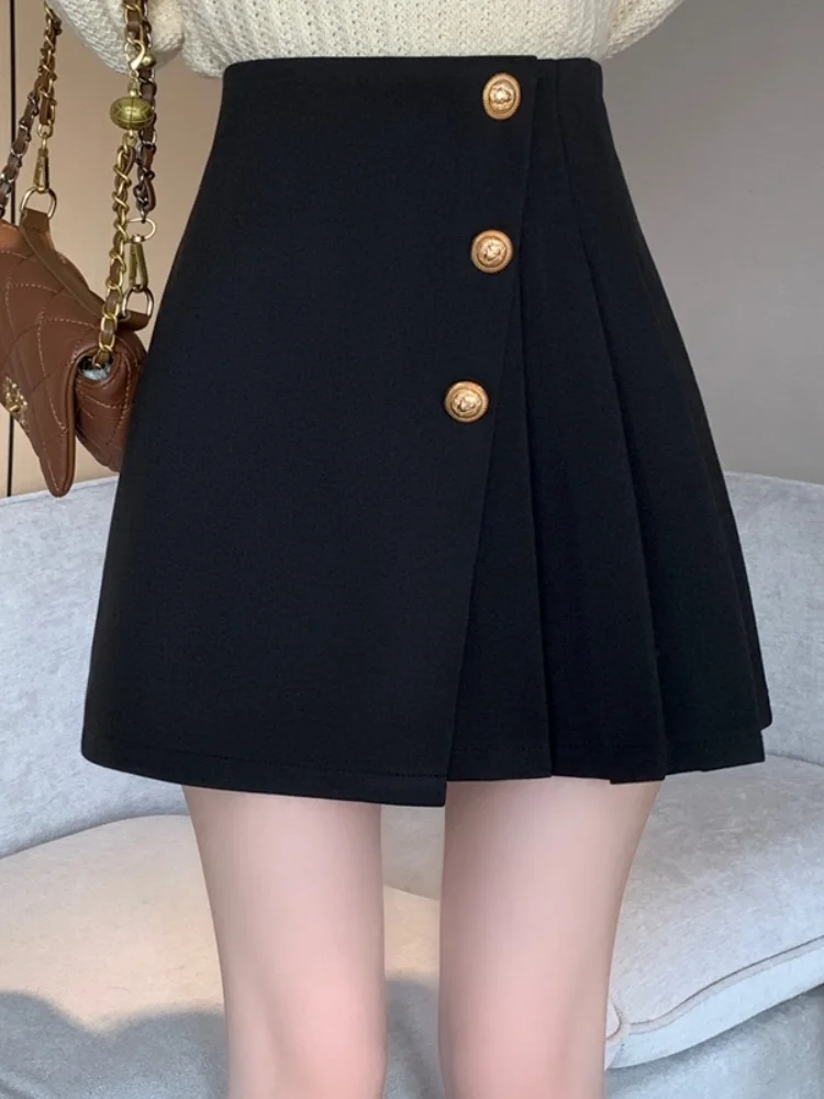 

SMTHMA Irregular Slimming High Waist A-line Skirt Women's 2025 New Autumn Winter Pleated Skirt Ladies Black Short Skirt