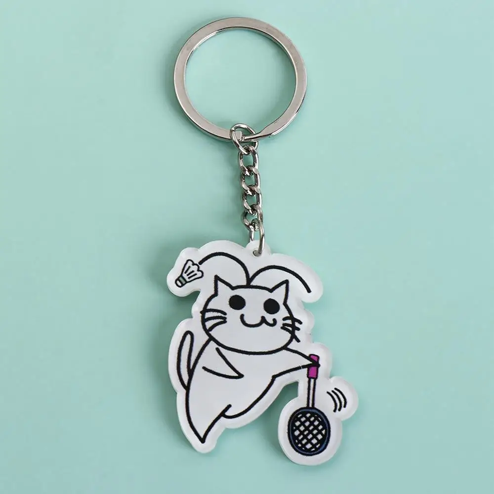 Cat Play Badminton Badminton Keyring Acrylic DIY Badminton Keychain Cute Double Sided Badminton Key Chains