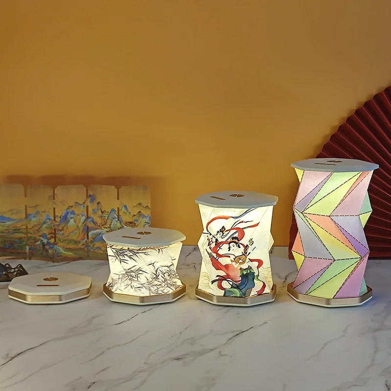 

LED Table Light Gifts Mini Paper Lantern Night Light USB Charging Portable Foldable Book Lamp Bedroom Bedside Decor nightlight