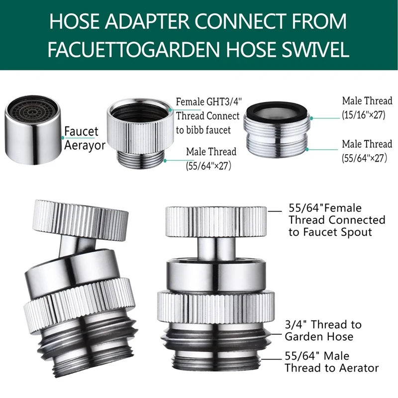 محول مهوية دوارة لتوصيل خرطوم الحديقة متعدد الخيوط محول خرطوم الحديقة 3/4In GHT موضوع معدني