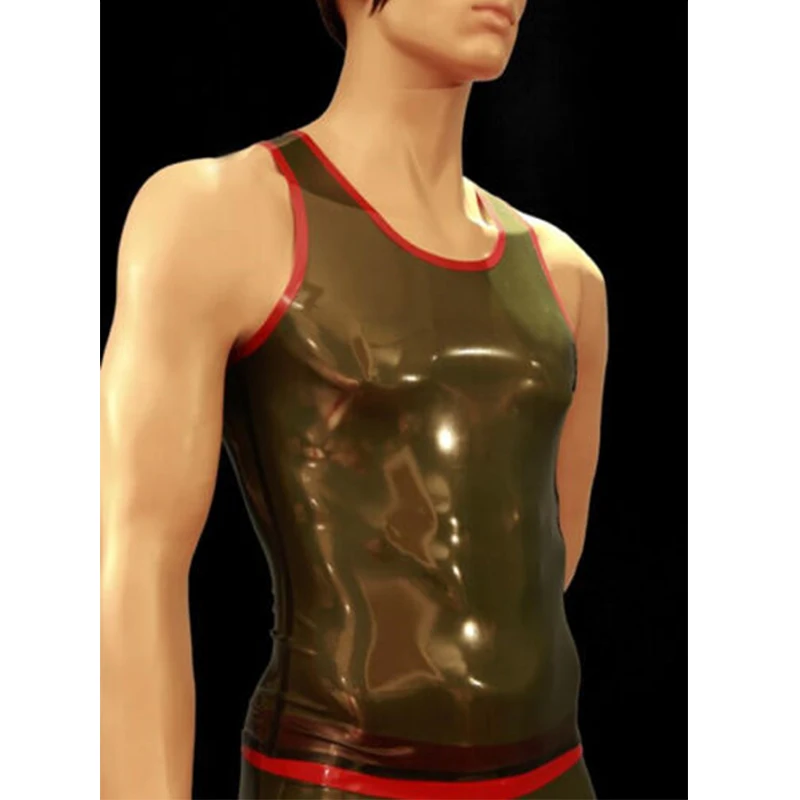 Latex Vest Gummi Sleeveless Rubber T-Shirt Vintage Army Green with Red Basic Classic XS-XXXL Customize .4mm