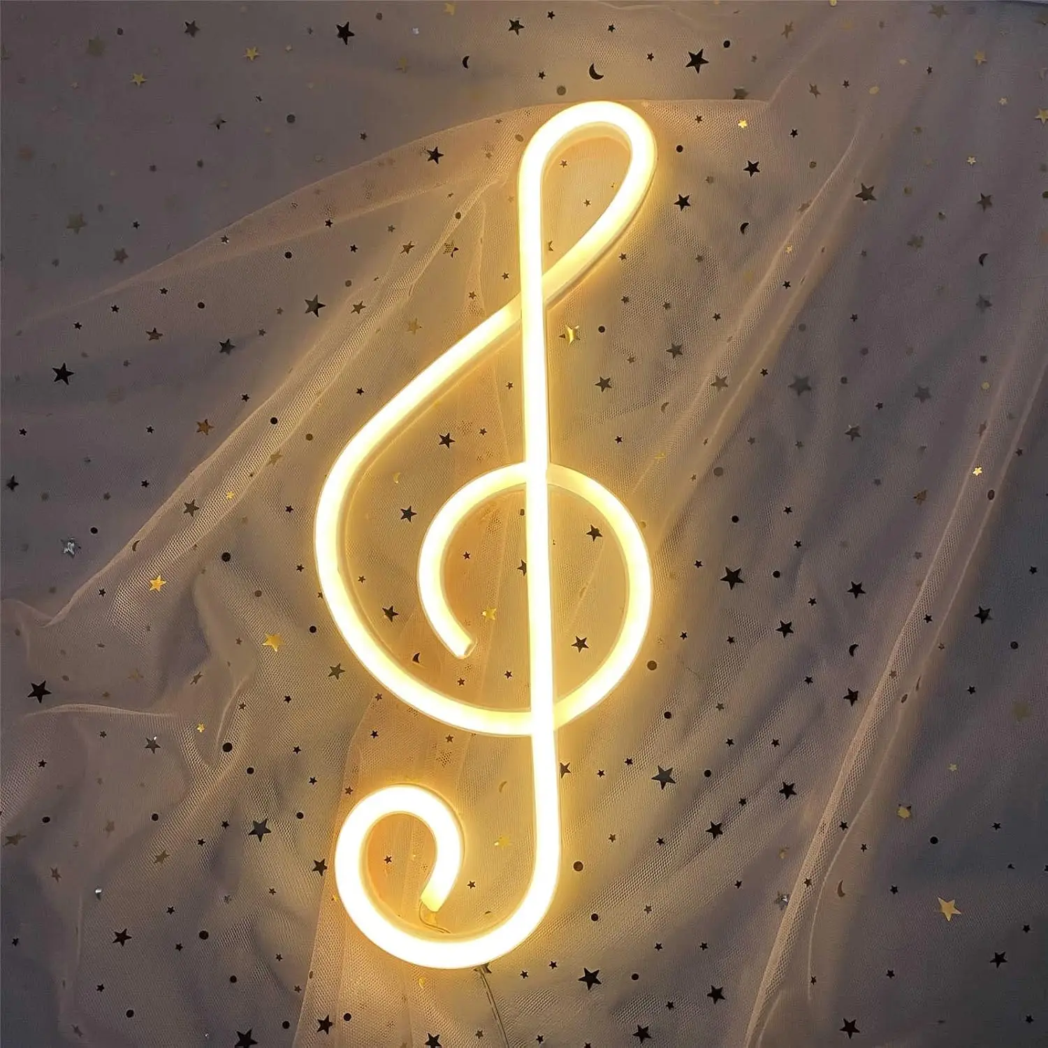 Treble Clef Neon Sign LED Wall Art USB Powered Music Note Lamp Warm White Melody Theme Living Room Decor Studio Bar Party Light