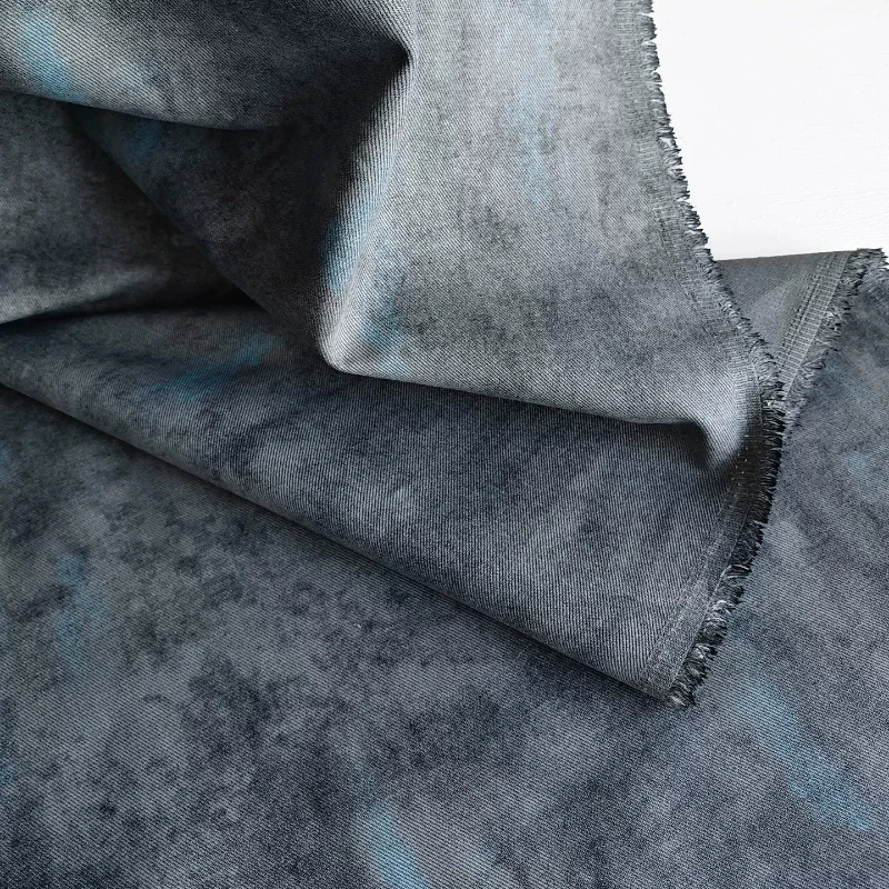 Cement Grey Distressed Mottled Oxford Denim Fabric Creative Vintage Reconstructed for Outerwear Designer DIY Sewing Accessories