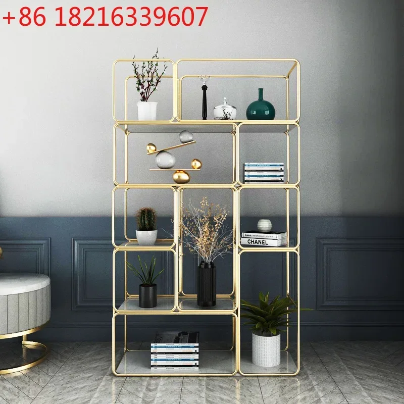 TAO Nordic wrought iron bookshelf floor-to-wall office living room light luxury shelf multi-layer