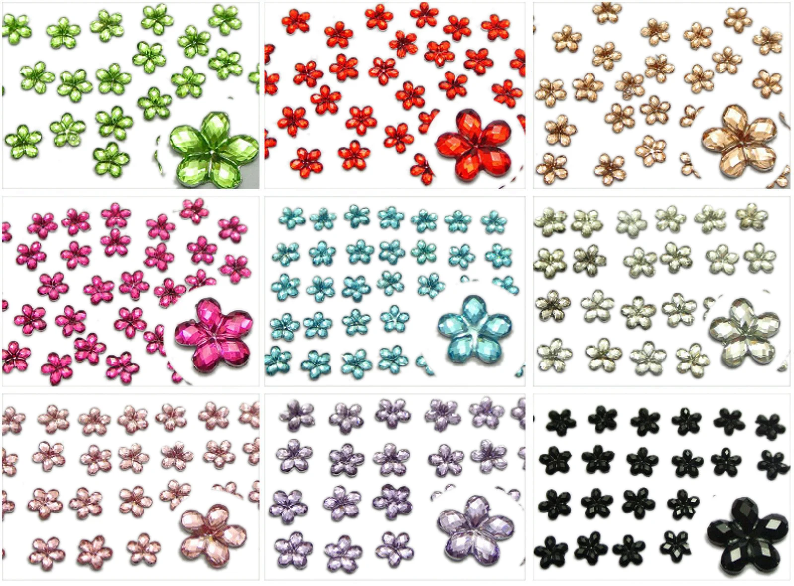 1000 gemme di strass fiore sfaccettato Flatback acrilico colore misto 6mm