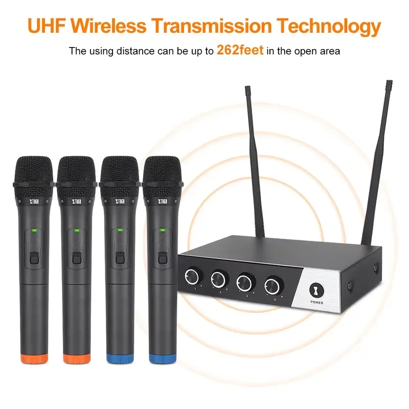 High Quality S400 Wireless Microphone System 4-Channel UHF with Four Handheld Mics for Conference and KTV Karaoke