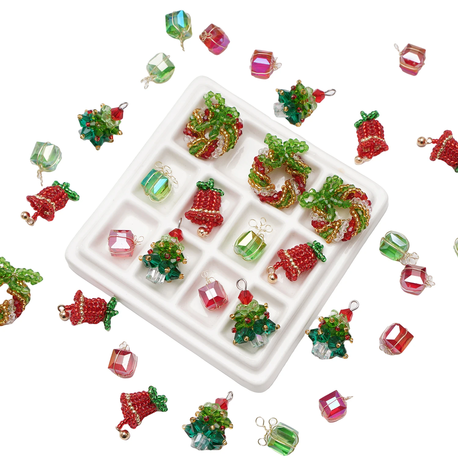 1pc Glass Hand drawn Christmas Series Beads Snowflake Christmas Tree Santa Gloves Unique Loose Beads Handmade DIY Jewelry Bracel