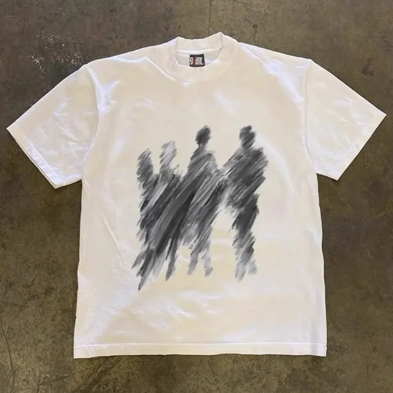 Heavyweight Pure Cotton 260g Couple Matching T-Shirts Short Sleeve Unisex American Abstract Letter Design Summer Casual Wear